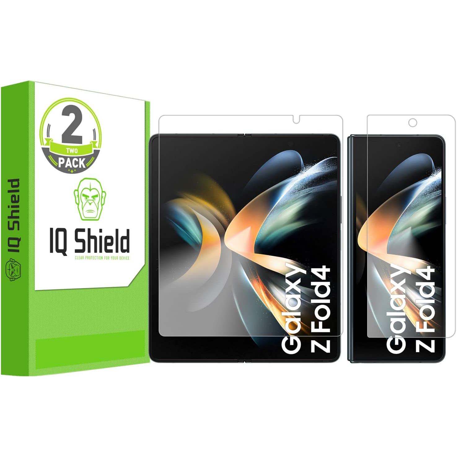 IQ Shield Z Fold 4, vistas frontais ao lado da embalagem
