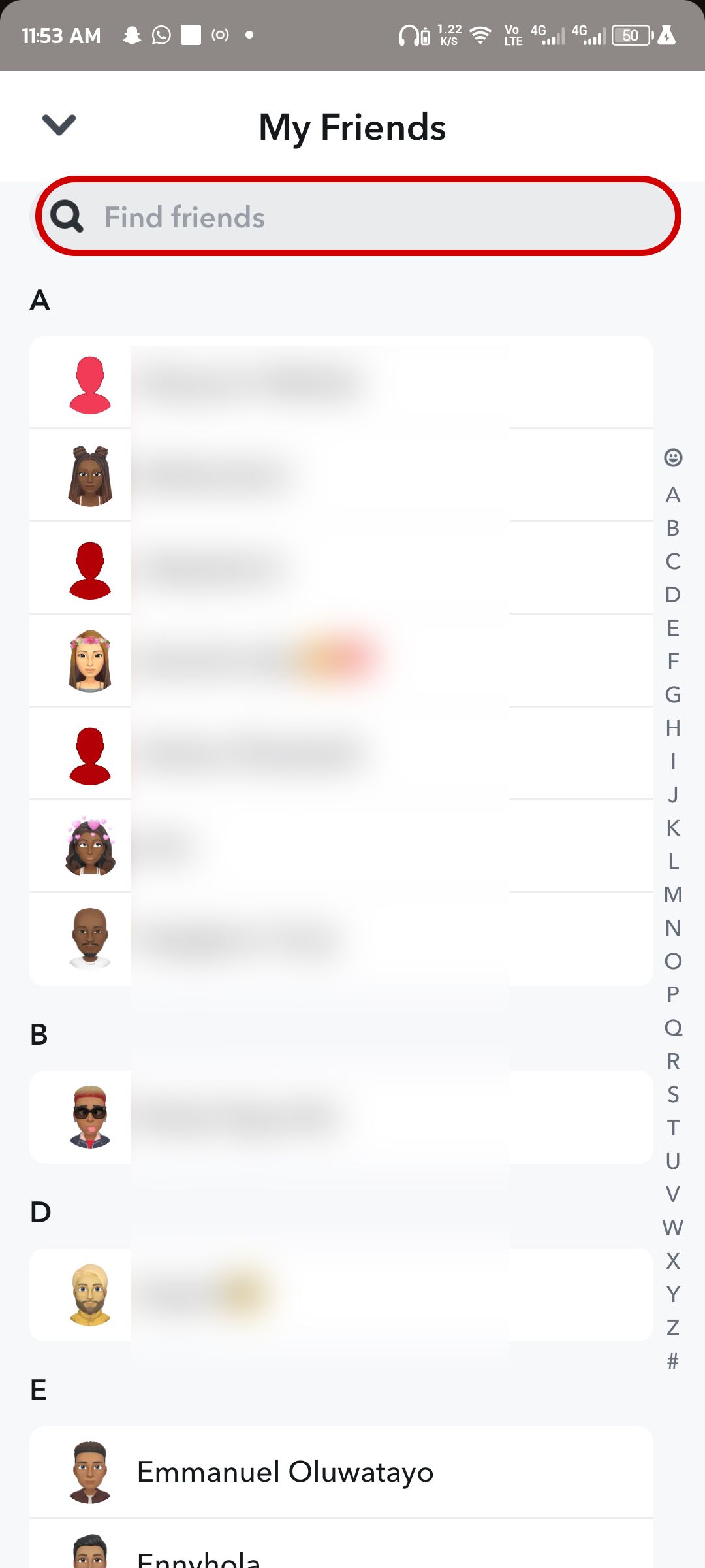 Acessando sua lista de amigos no Snapchat