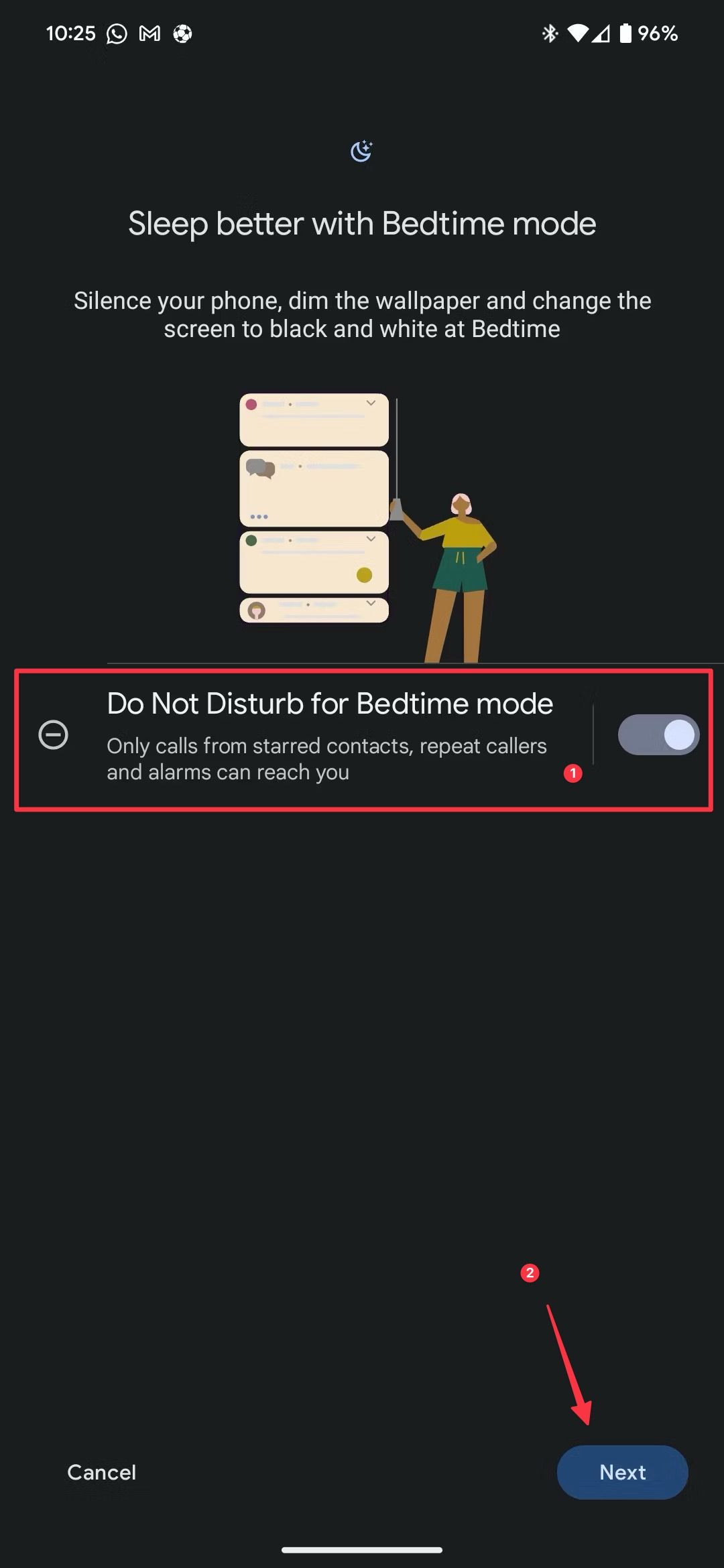captura de tela do modo hora de dormir no Android