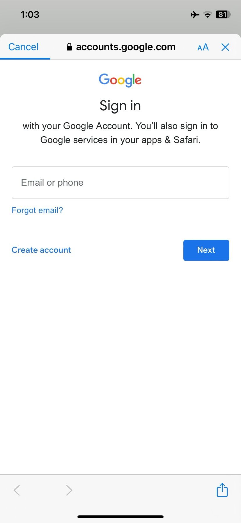 insira o endereço do Gmail no iPhone