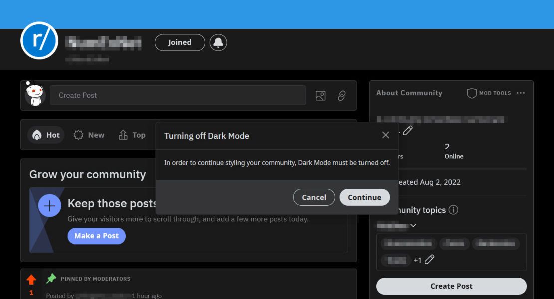 Captura de tela de ‘Desativando o modo escuro’ no reddit