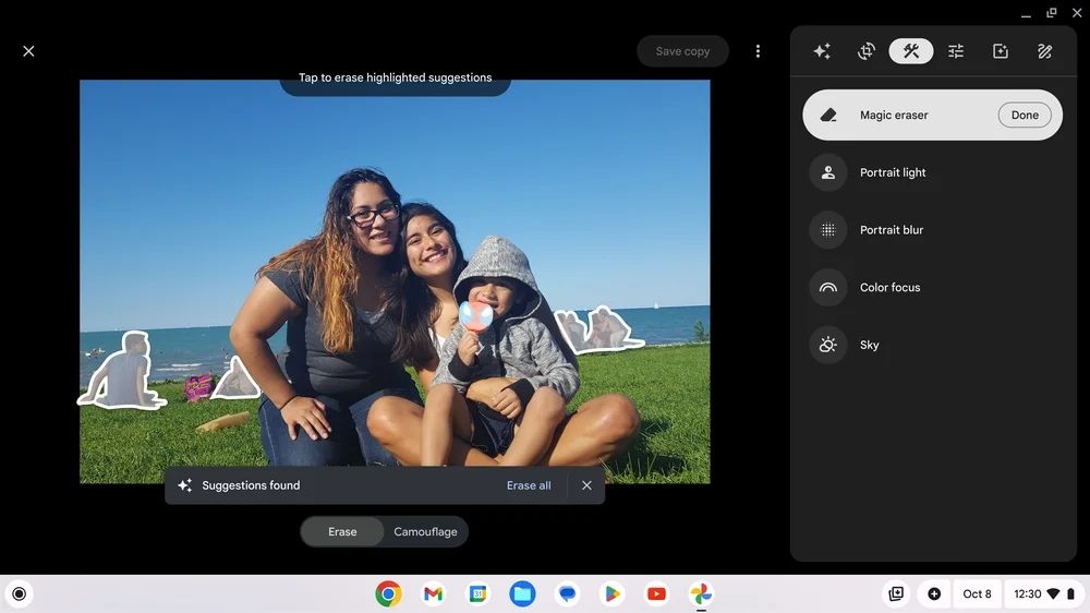 Um exemplo de recursos de edição de fotos do Chromebook Plus no Google Fotos