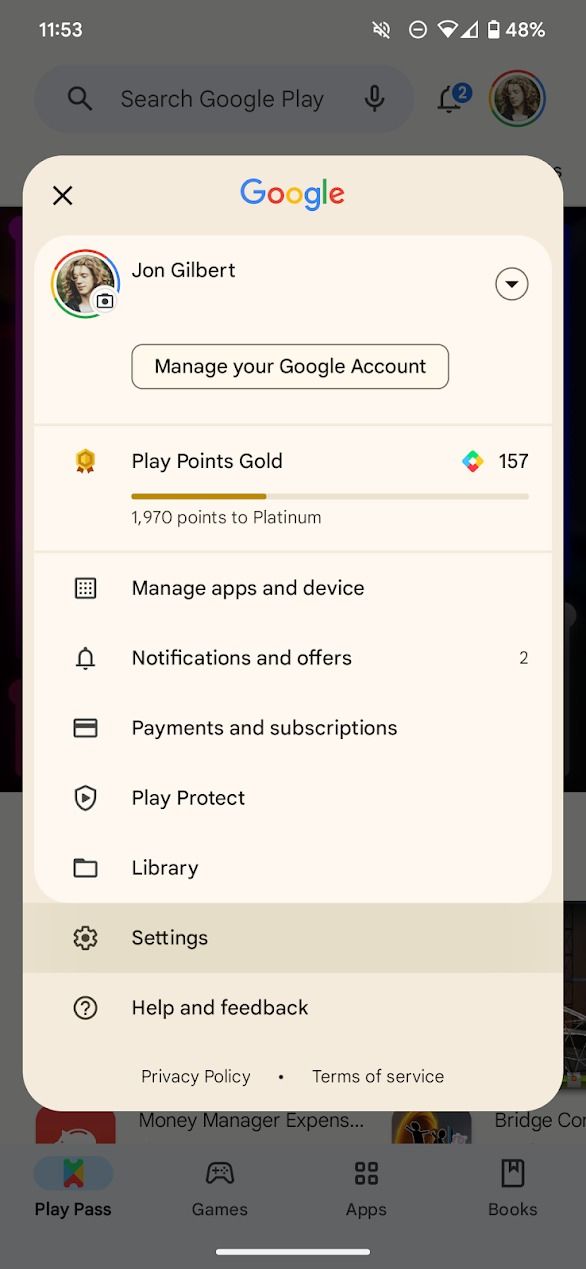 captura de tela da janela pop-up no aplicativo Android da Play Store