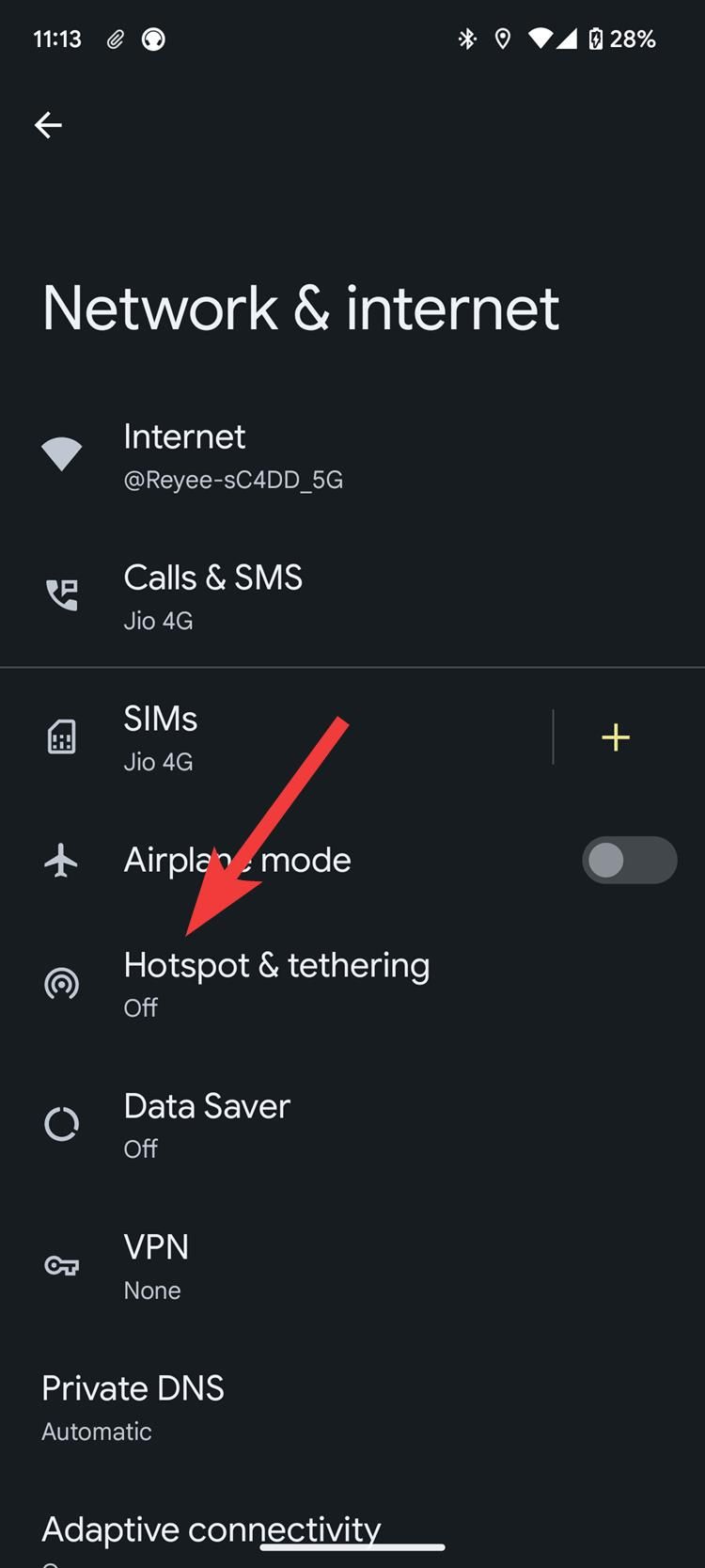 Uma captura de tela das configurações do Android mostrando as opções do Hotspot.