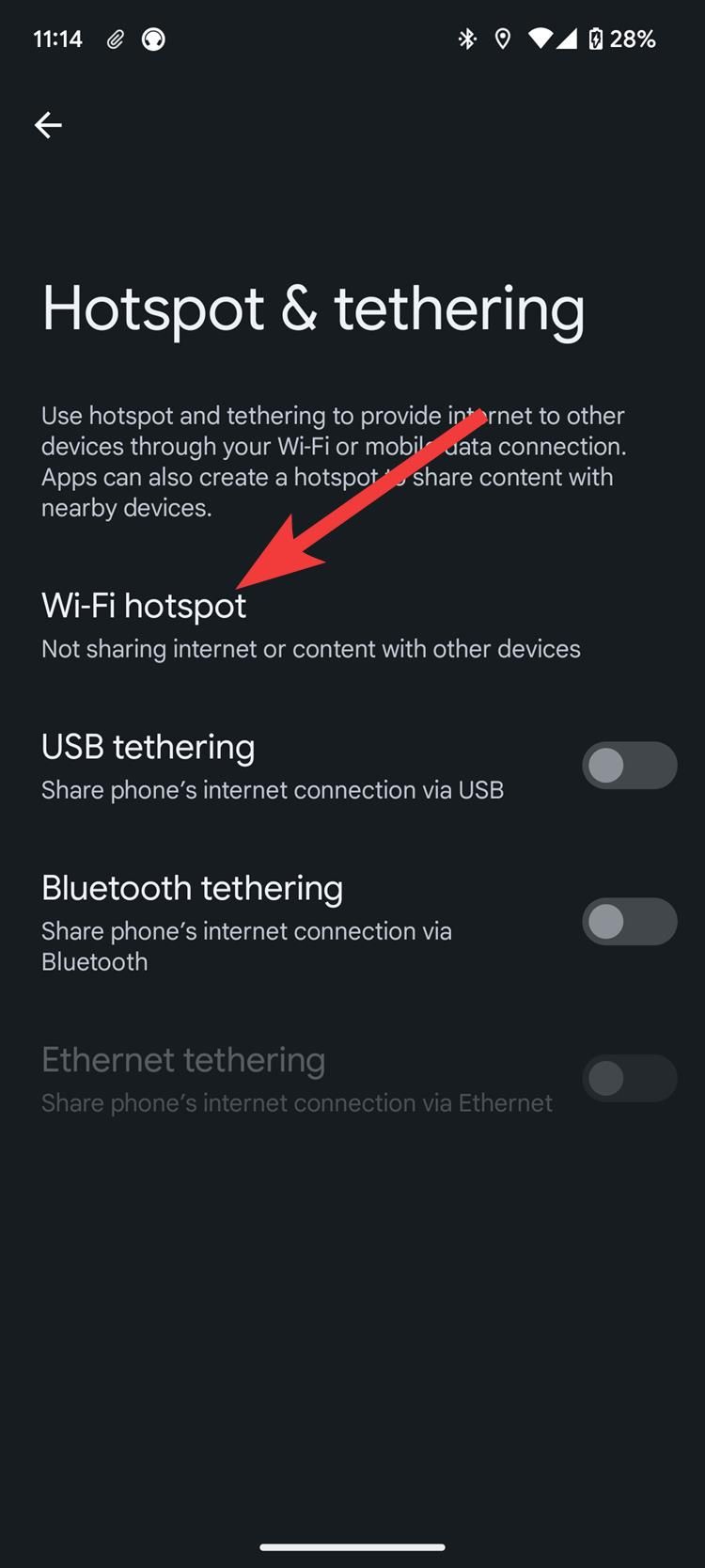 Uma captura de tela das configurações do Android mostrando o controle do ponto de acesso Wi-Fi.