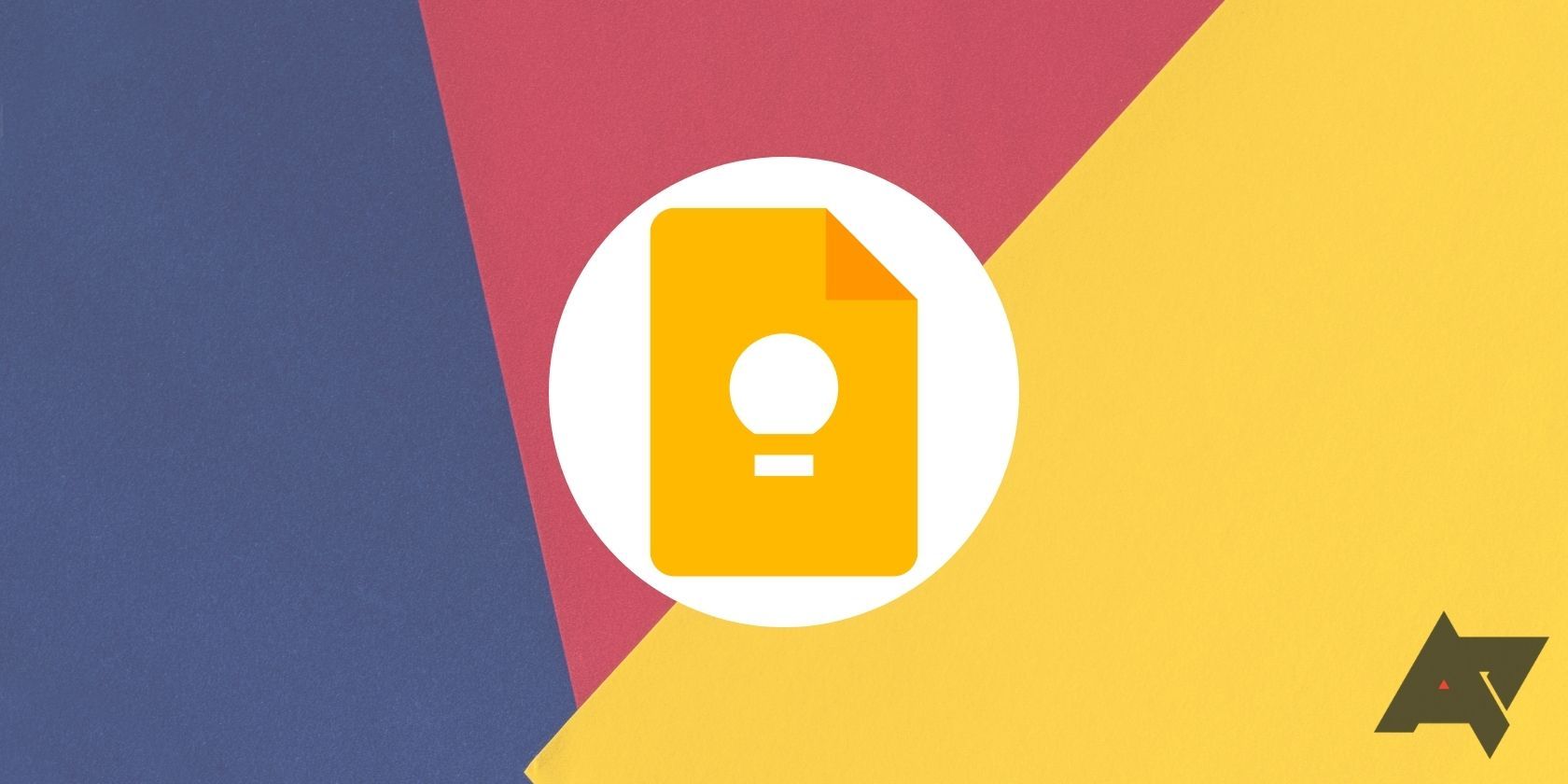 O ícone de herói do Google Keep em um fundo amarelo, vermelho e azul.