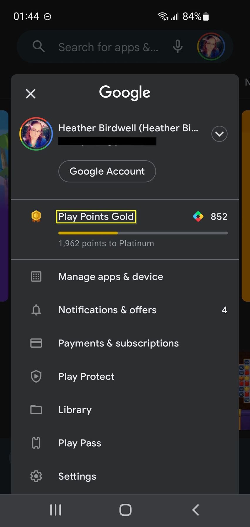 captura de tela das recompensas do Play Points na Google Play Store