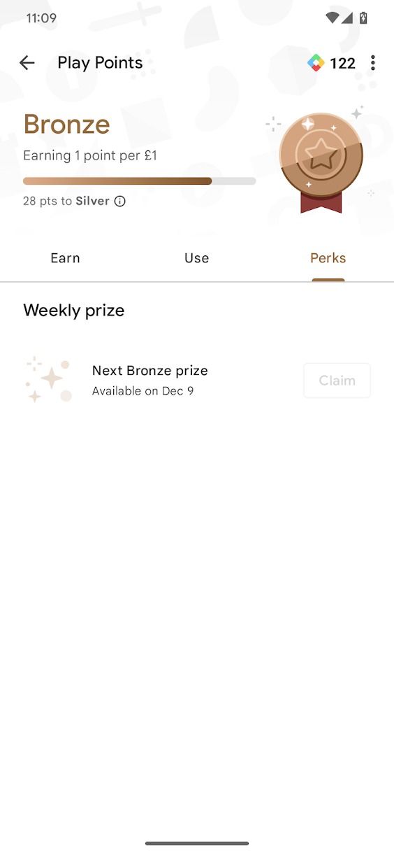 captura de tela das recompensas do Play Points na Google Play Store