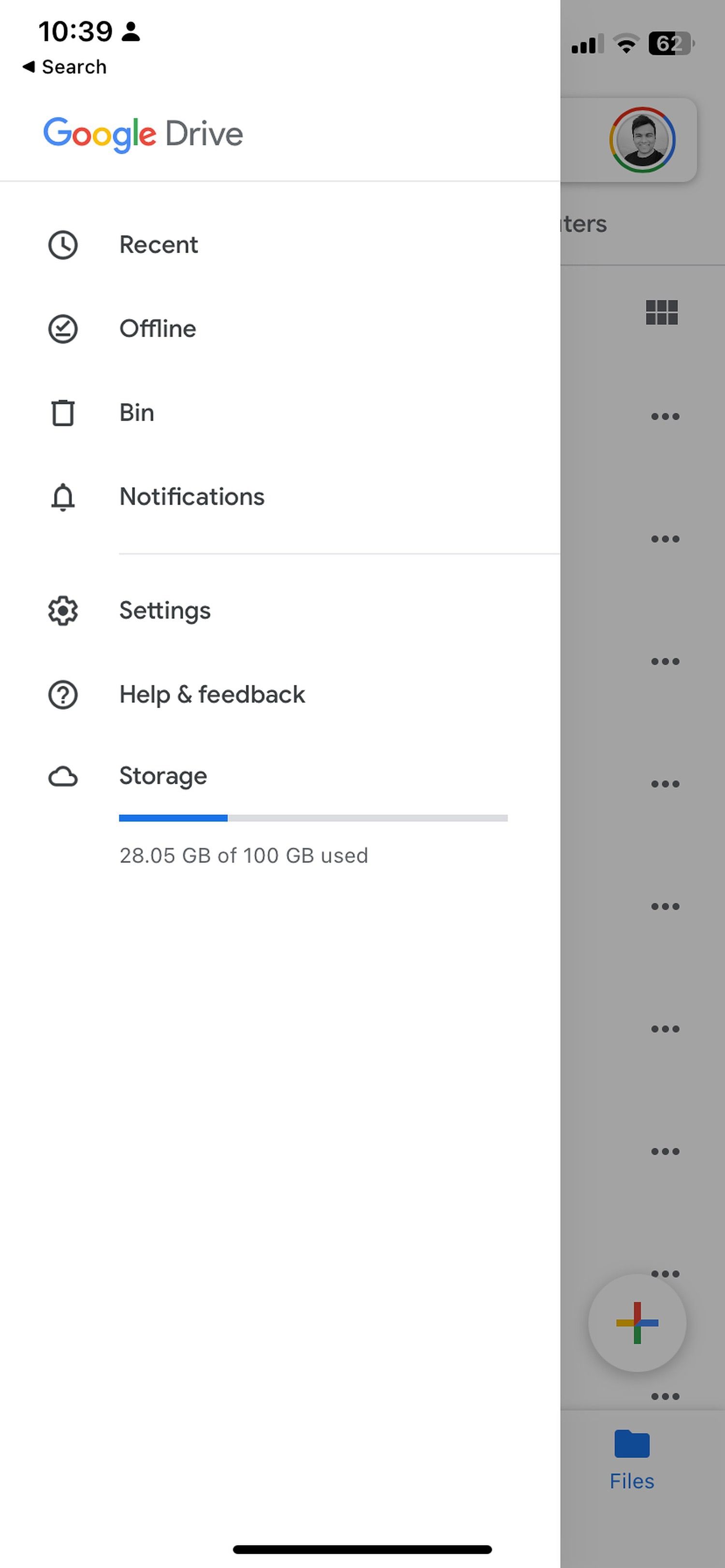 Verifique o uso de armazenamento do Google Drive.