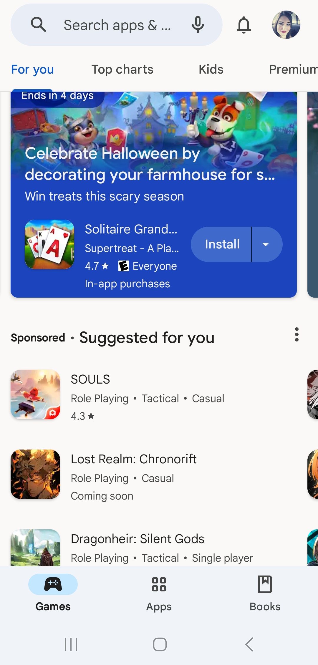 Página inicial da Google Play Store com anúncios 