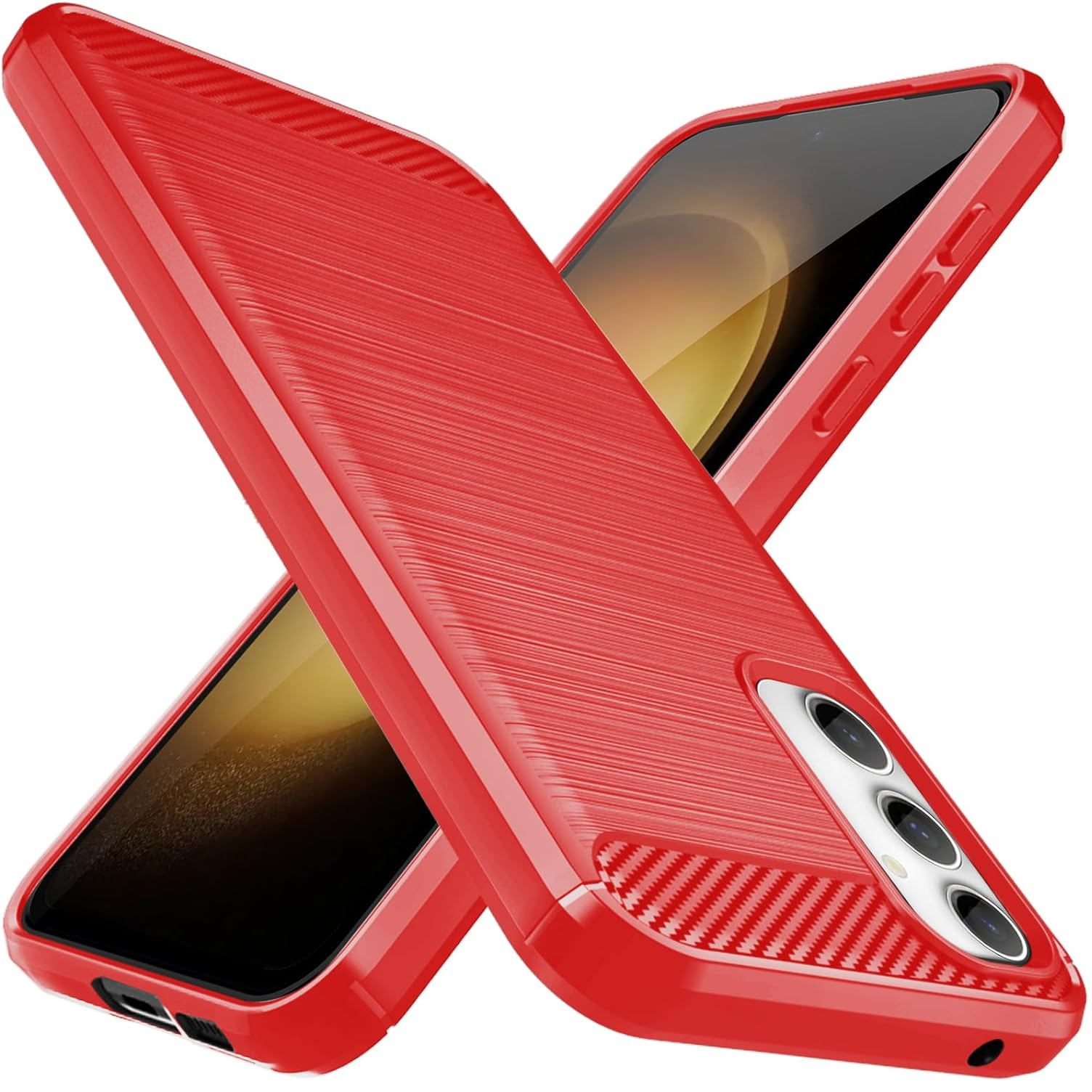   Capa Osophter para Samsung Galaxy S23 FE (em vermelho), vistas frontal e traseira sobrepostas