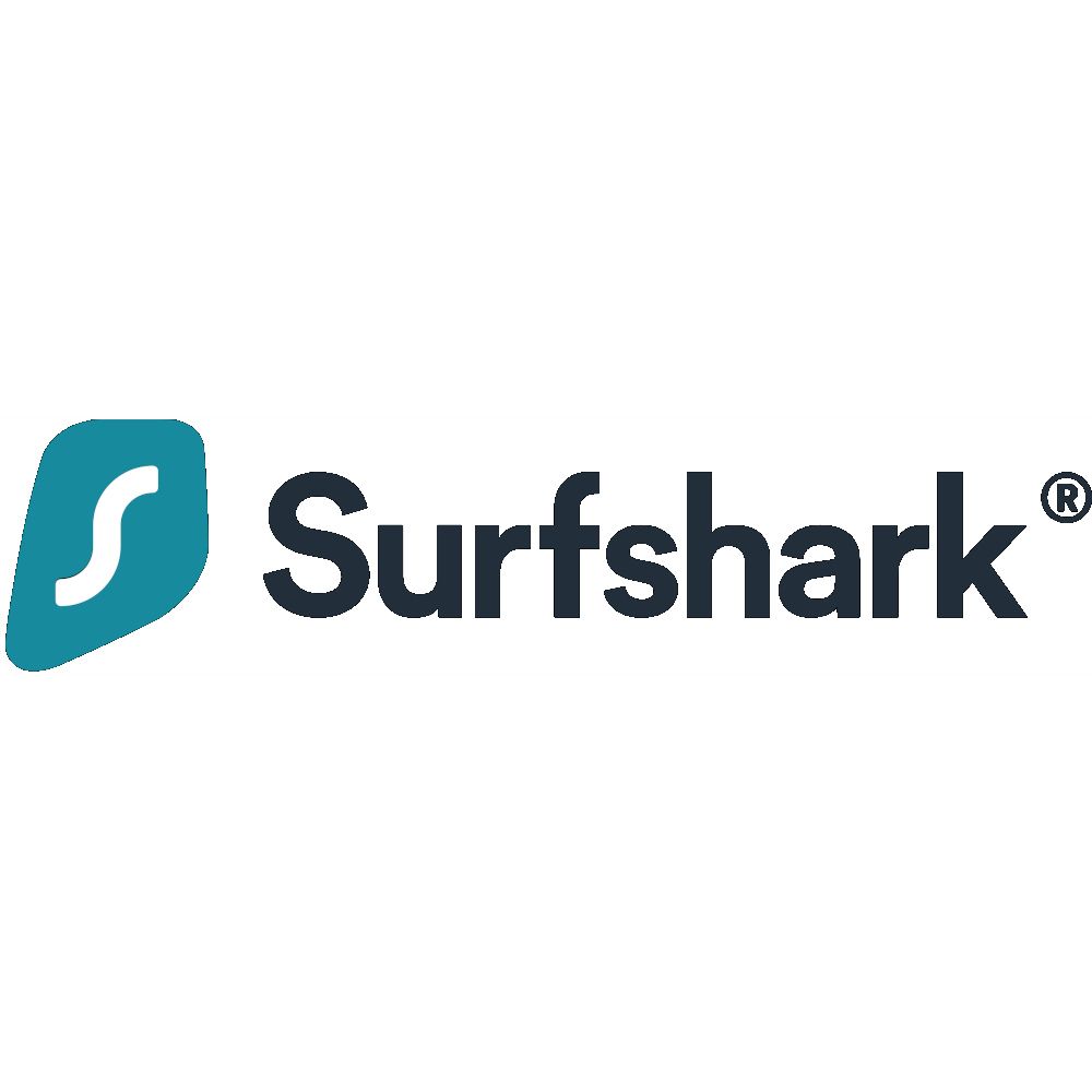 Logotipo Surfshark VPN em um fundo branco