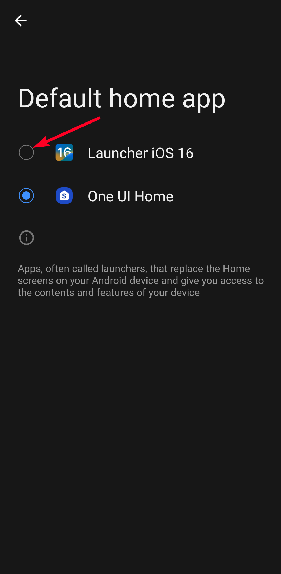   Uma captura de tela mostrando o menu inicial padrão do aplicativo no Android