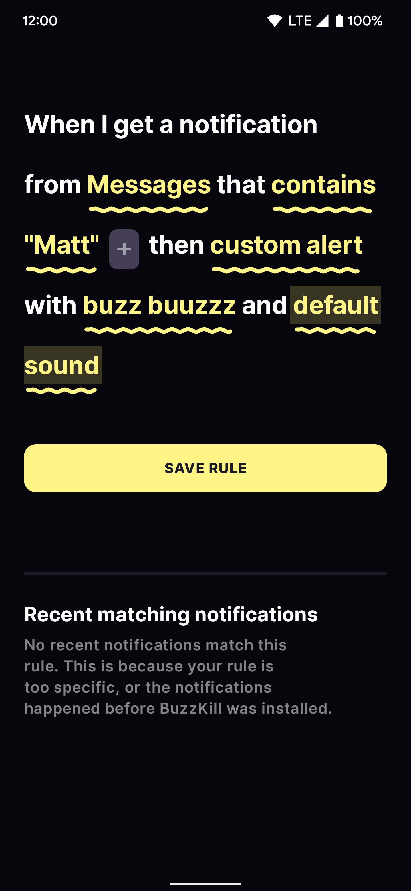 Uma captura de tela do novo aplicativo BuzzKill 