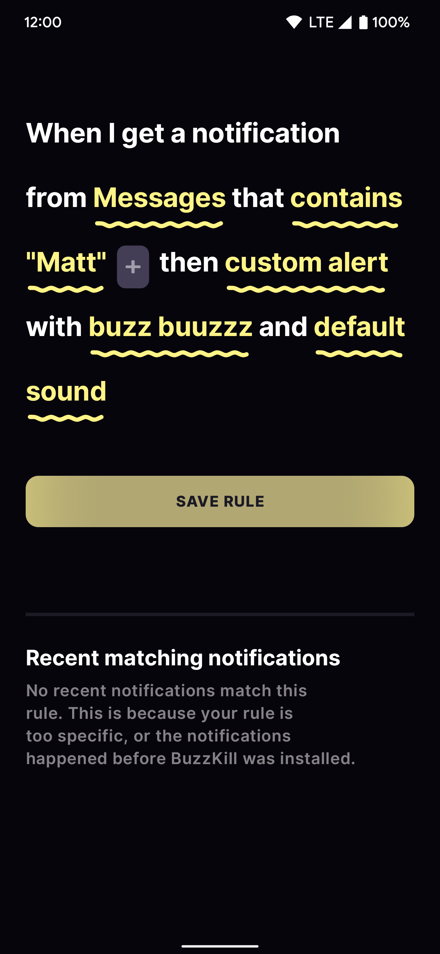 Uma captura de tela do novo aplicativo BuzzKill 