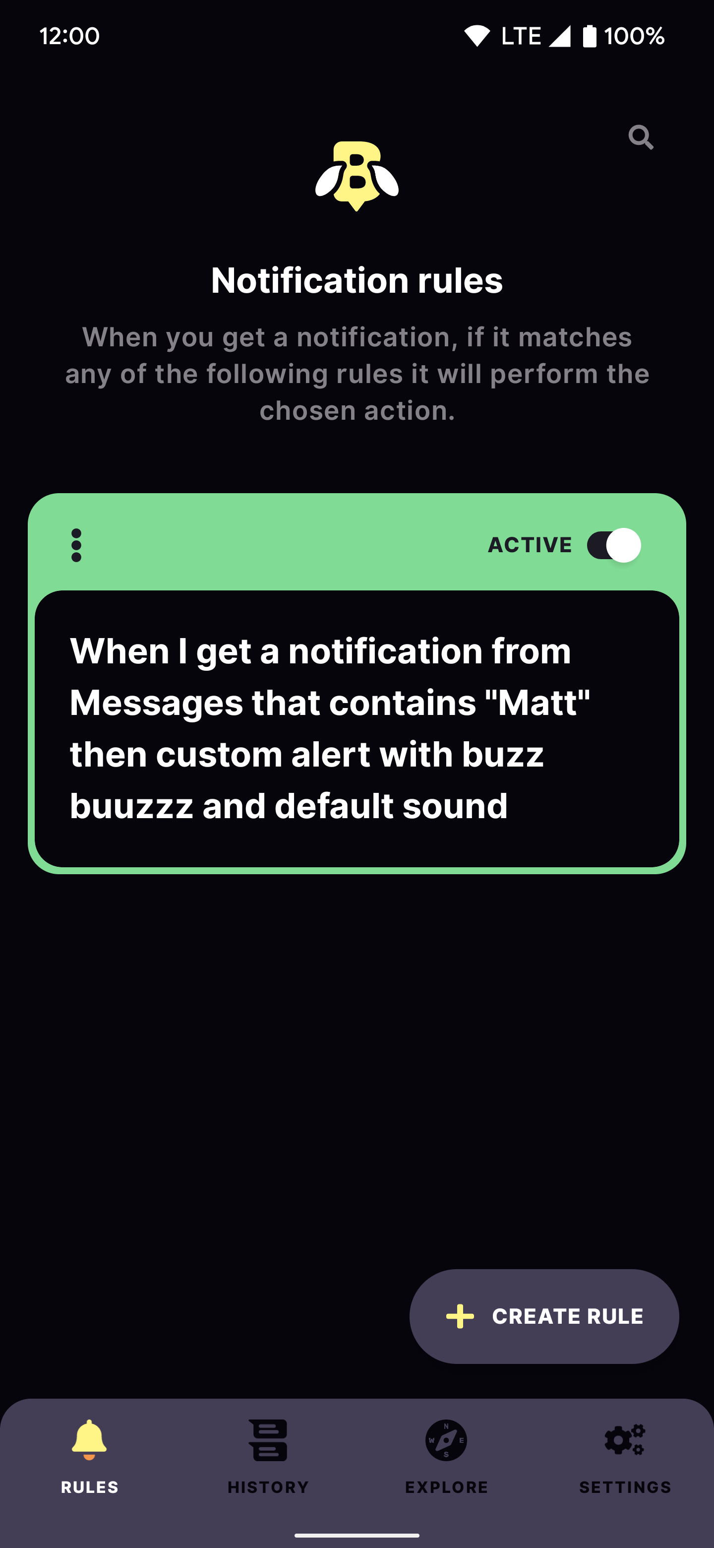 Uma captura de tela do aplicativo BuzzKill 