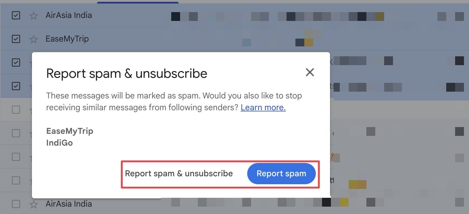 Denunciar e-mails como e-mail de spam