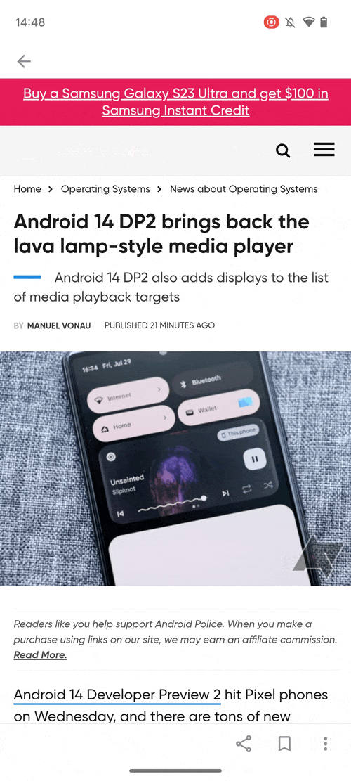 Gestos do Android 14 DP2 em ação.