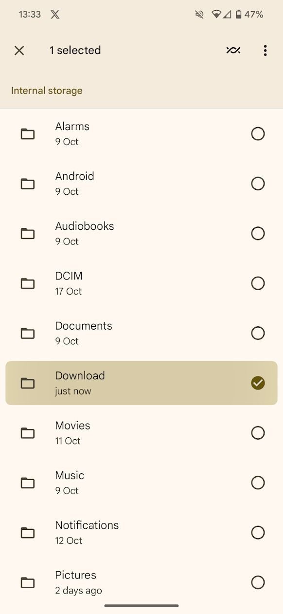 captura de tela do armazenamento interno em arquivos do Google App