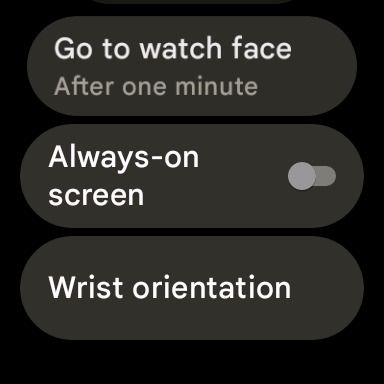 captura de tela do menu de configurações de exibição do Pixel Watch