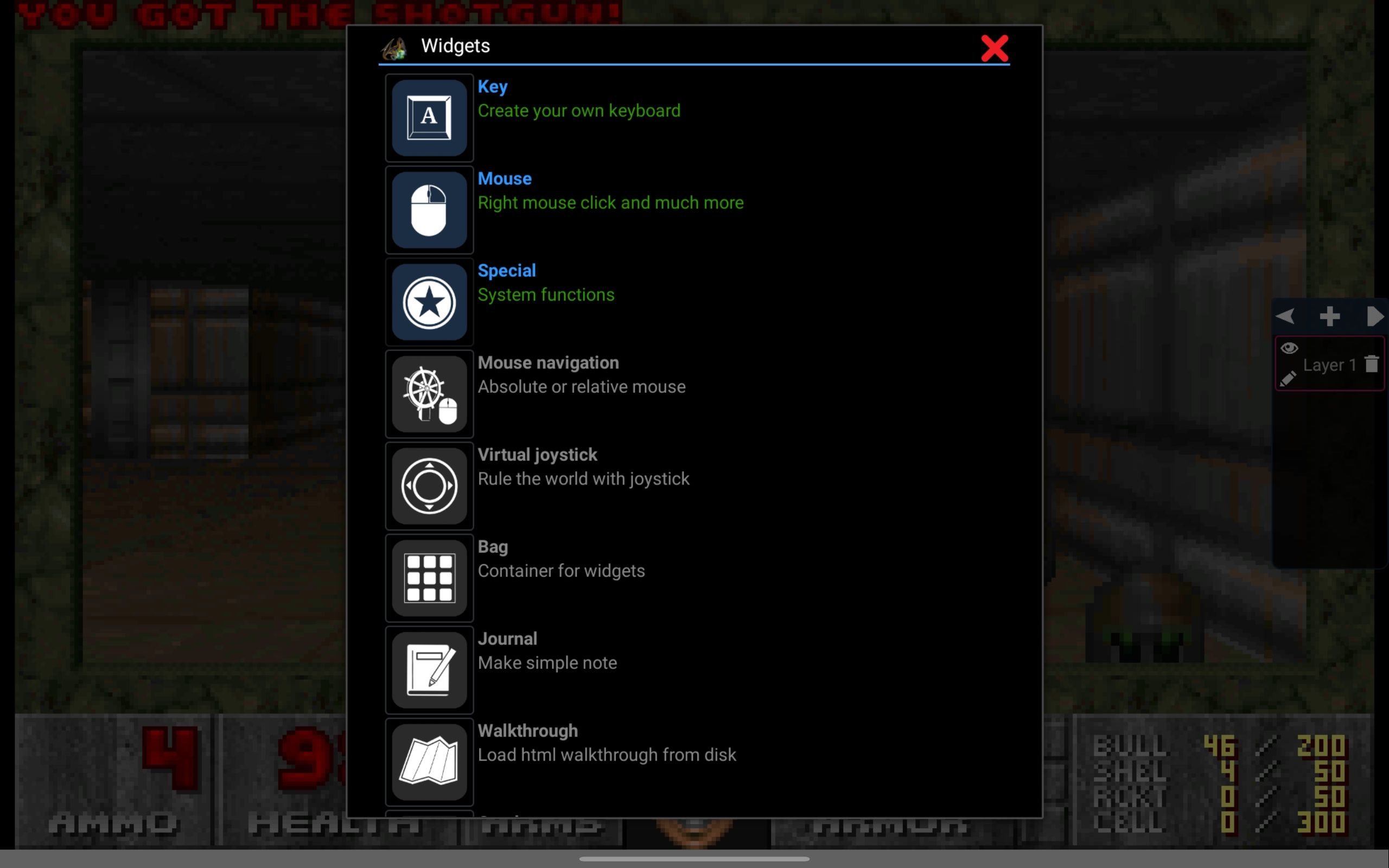 Janela pop-up de configurações do emulador no jogo Doom