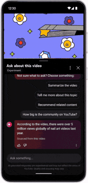 Uma animação mostrando o experimento YouTube Bard Chatbot AI