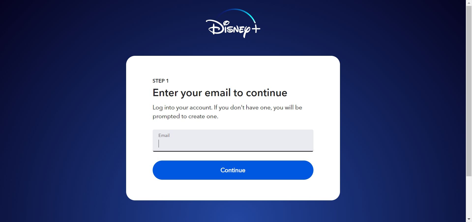 campo de e-mail vazio para login do Disney+ no Google Chrome.