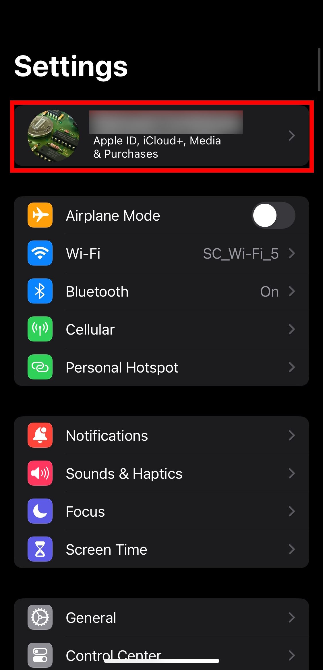 O menu principal do aplicativo Configurações do iOS.