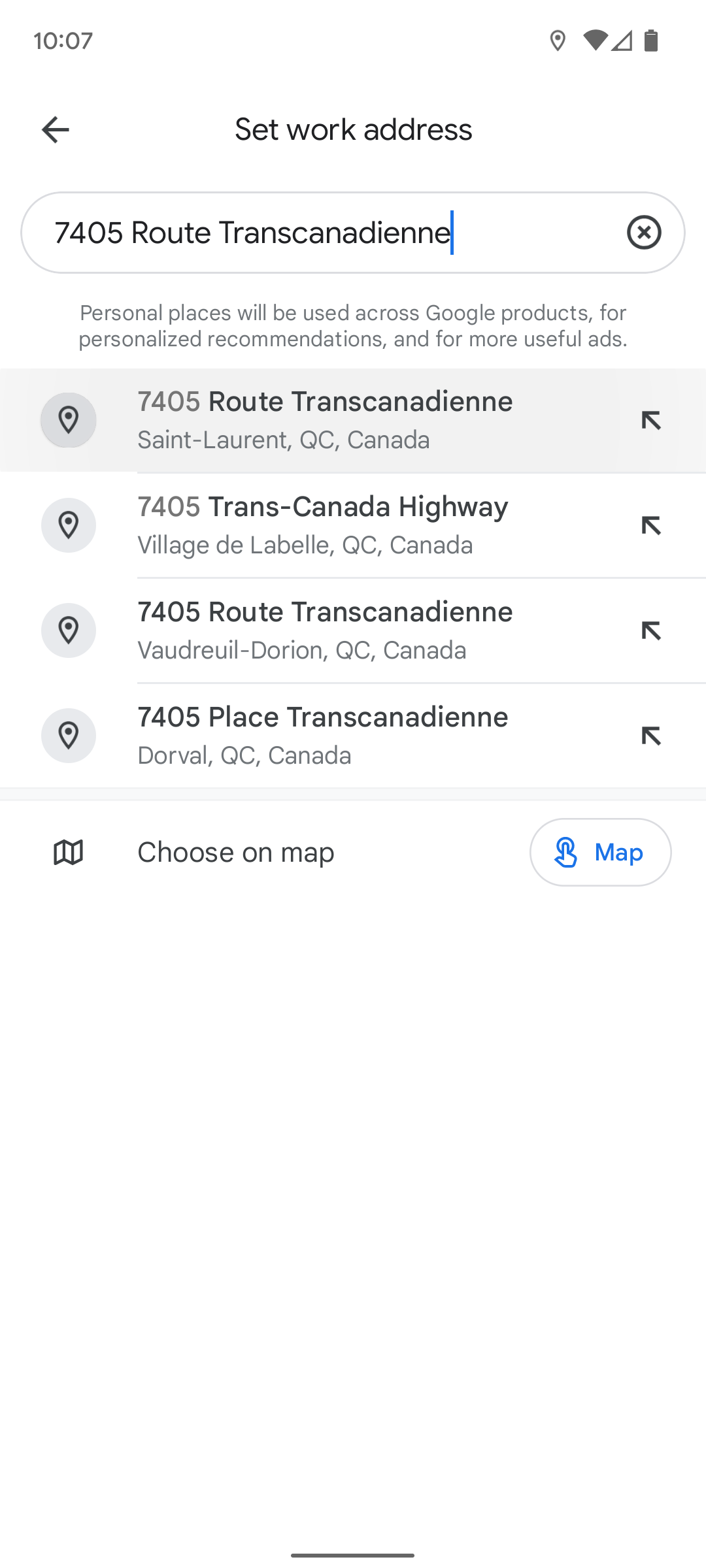 Menu do aplicativo móvel do Google Maps para definir seu endereço comercial.