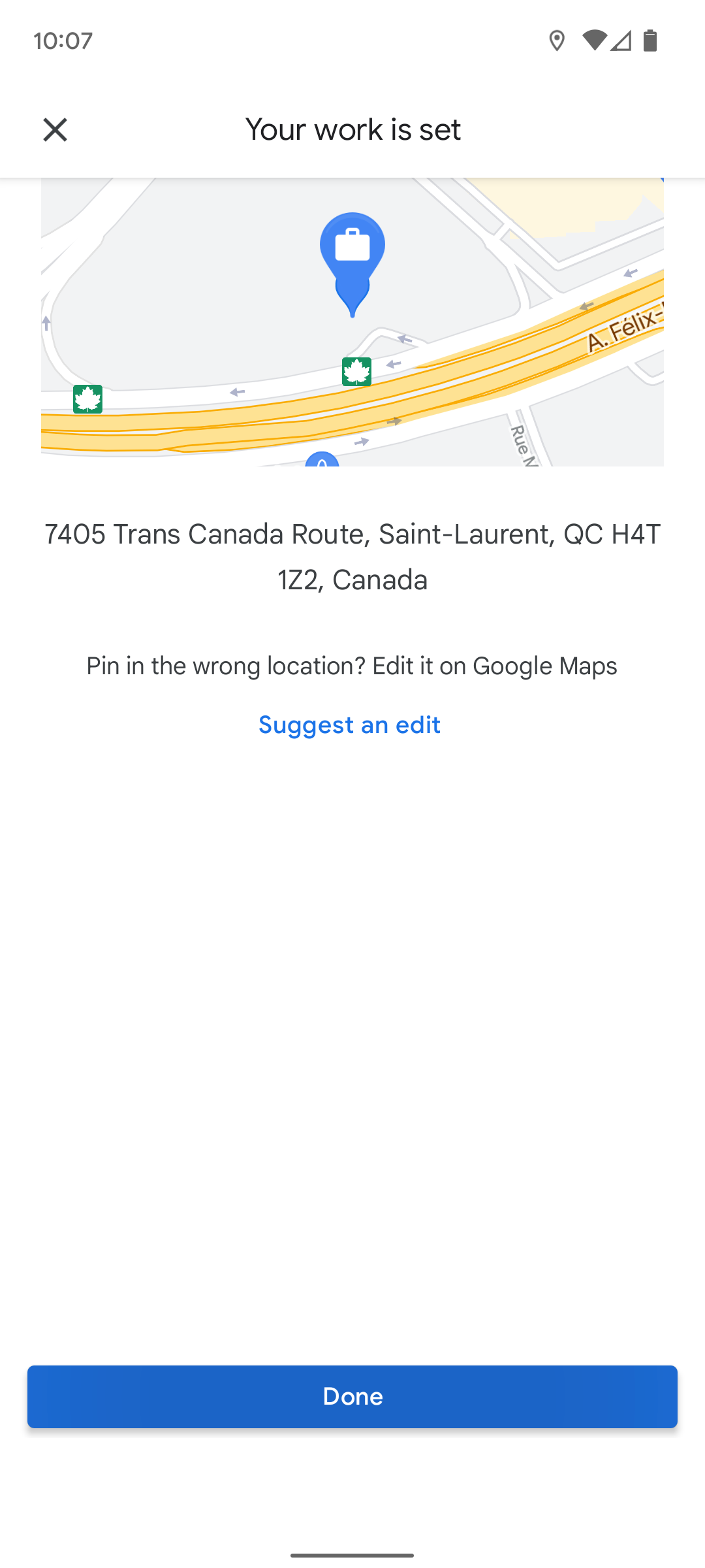 Aplicativo móvel do Google Maps solicitando confirmação do endereço comercial.