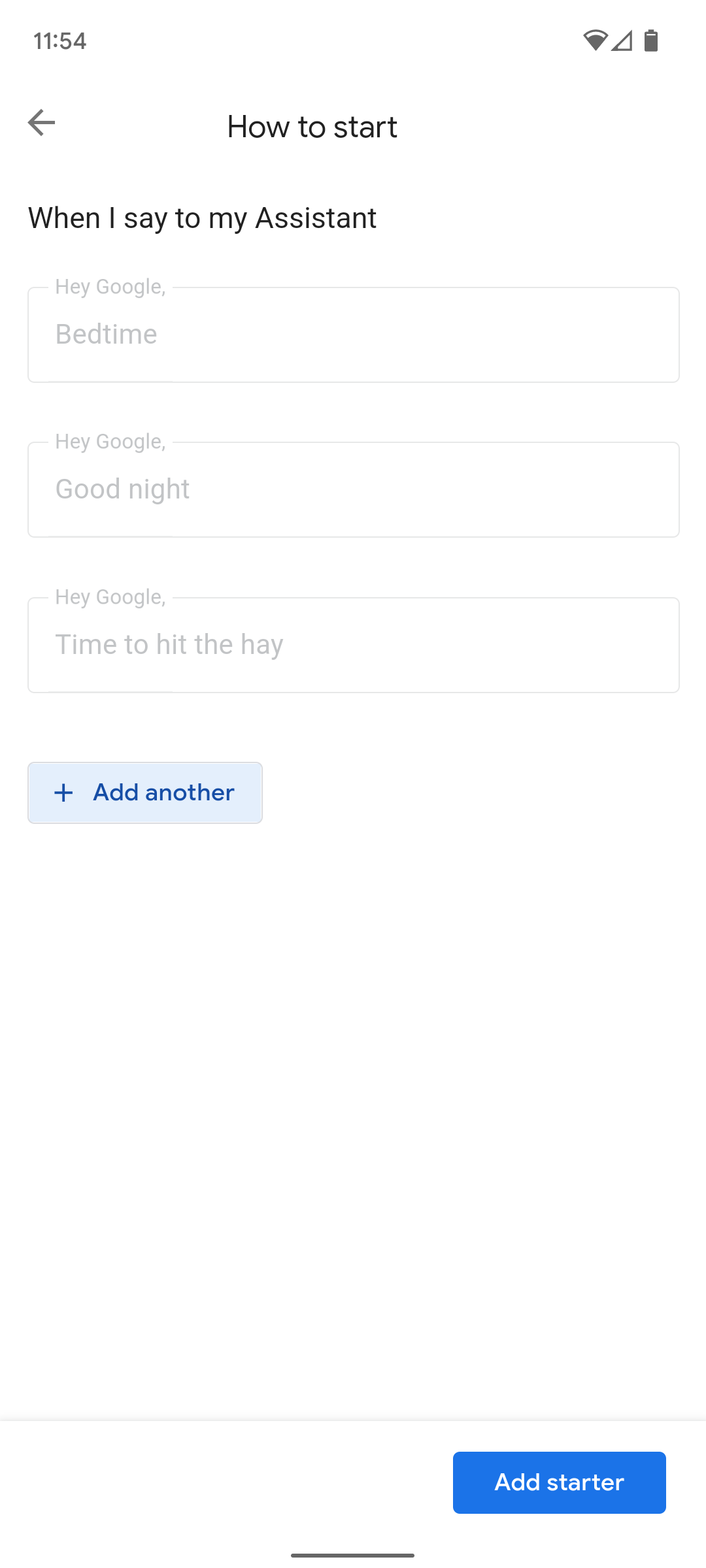 Uma captura de tela do app Google Home mostrando a página de criação de rotina.