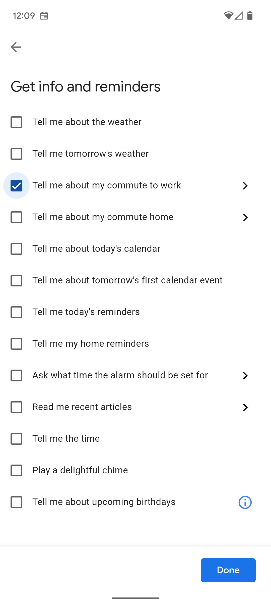 app Google Home mostrando opções de lembrete
