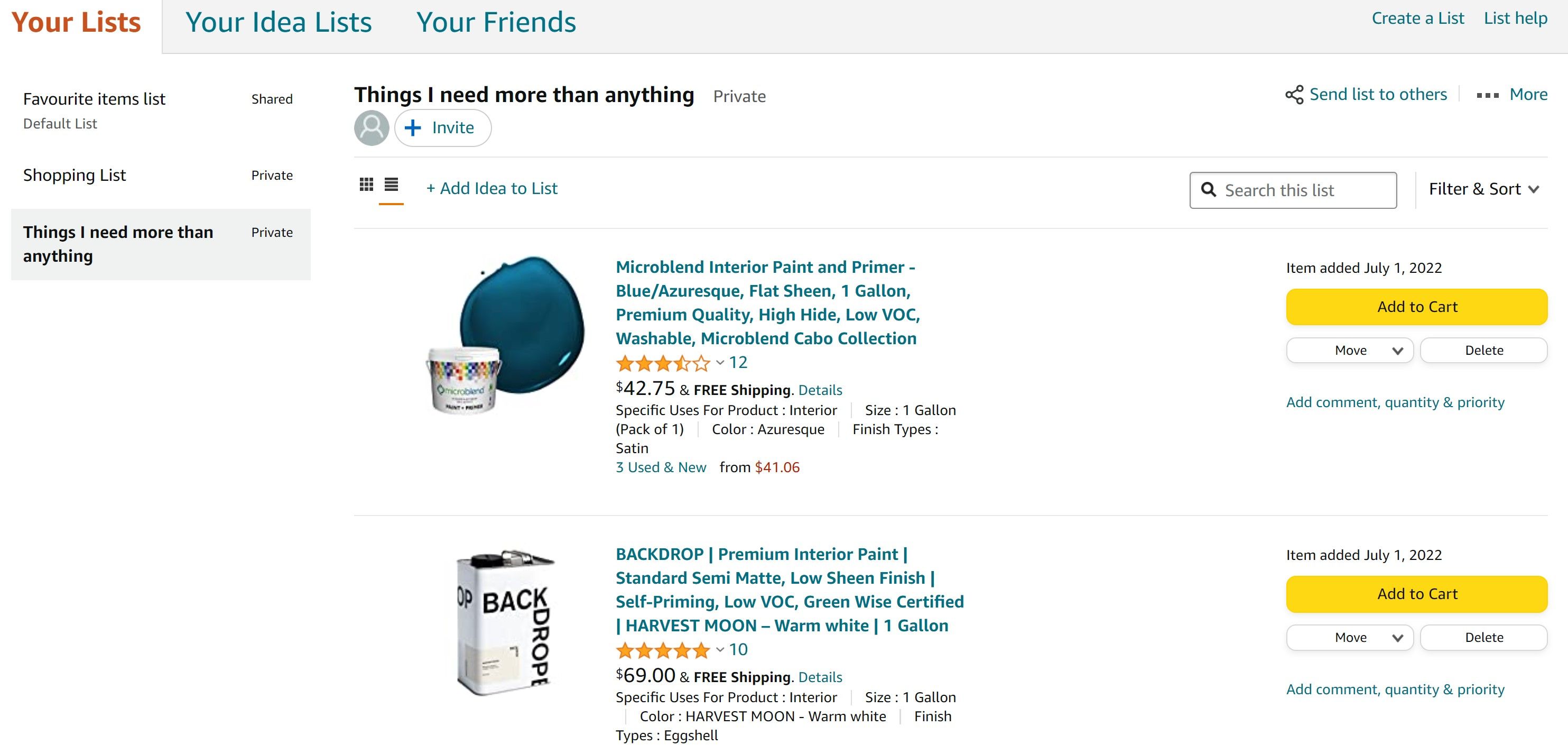 site de compras da Amazon mostrando uma lista com dois itens 