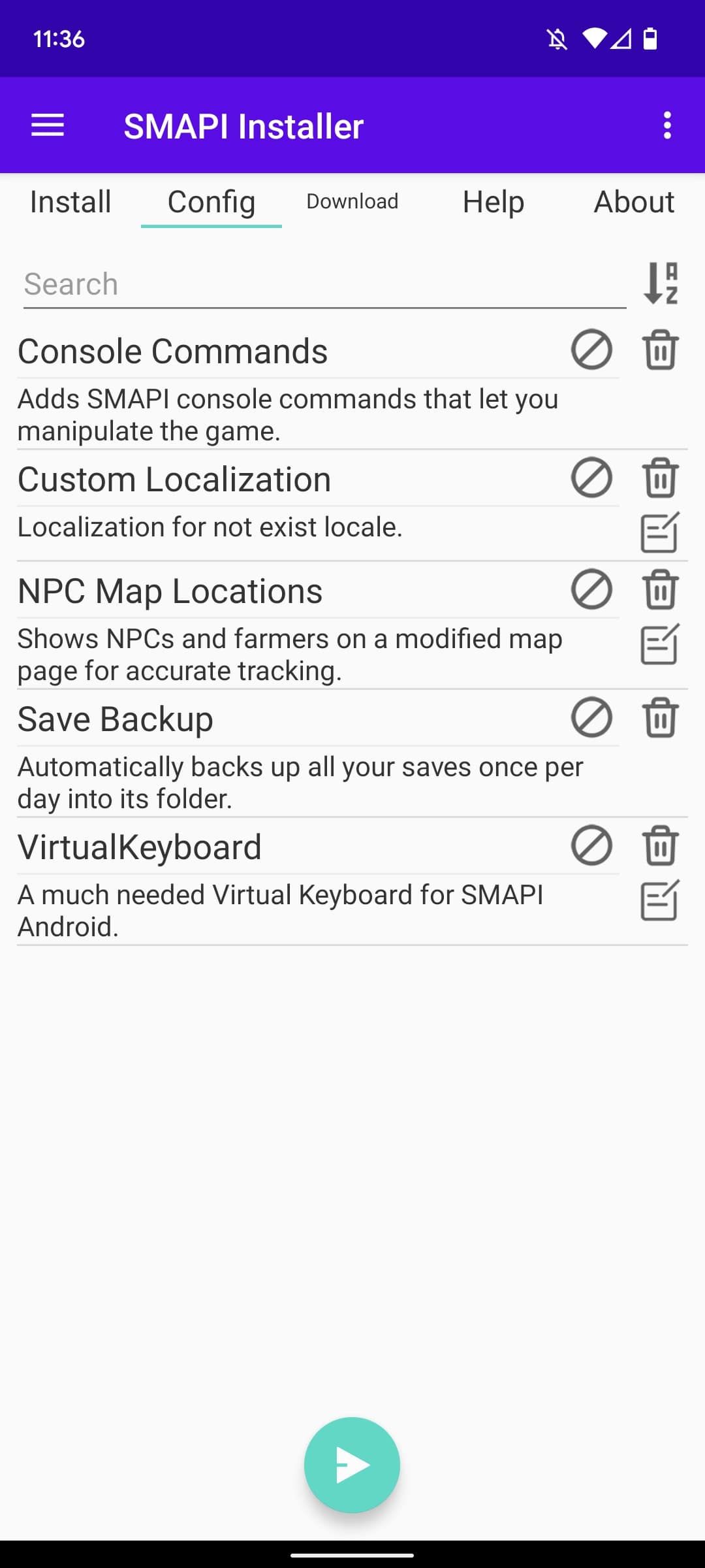 captura de tela da página de instalação do aplicativo SMAPI