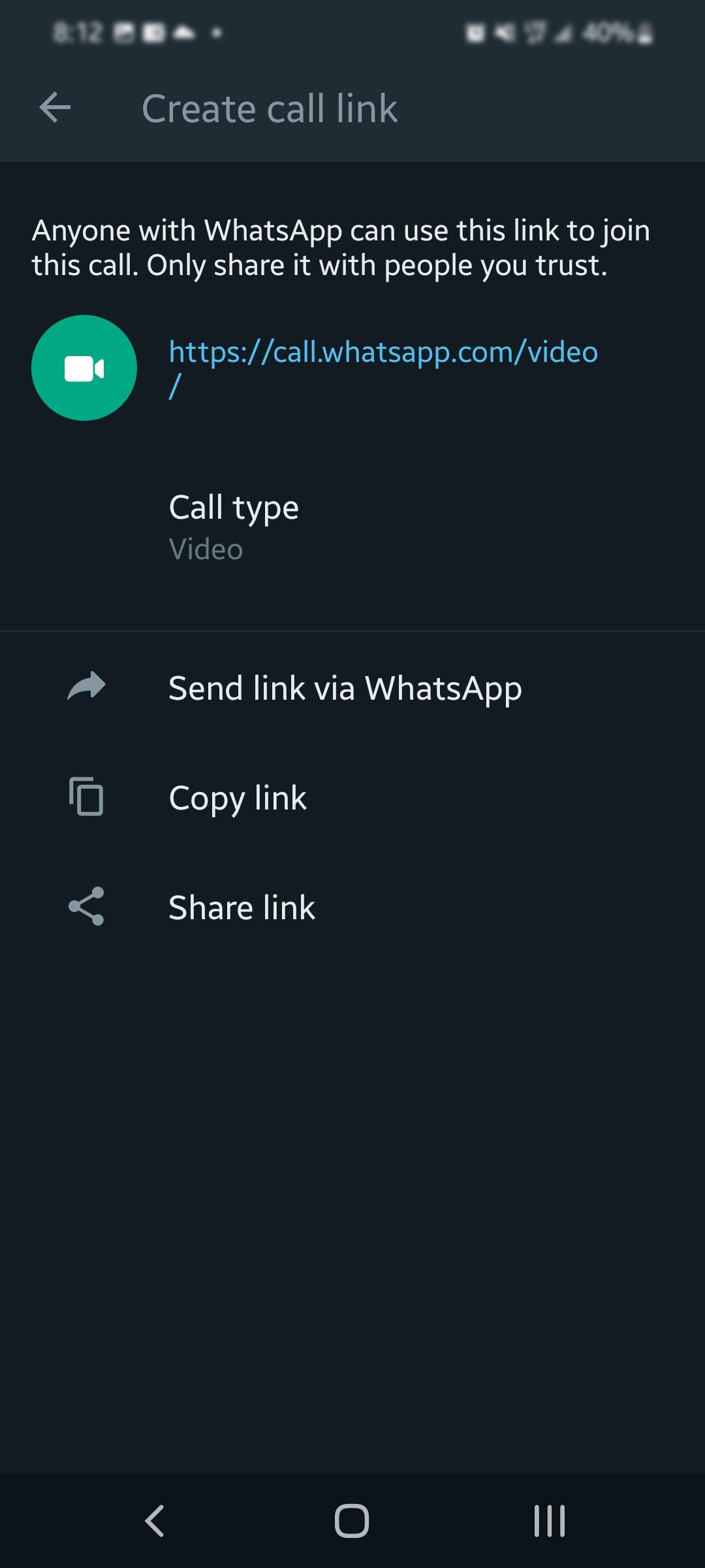 Configurar links de chamadas do WhatsApp – Etapa três