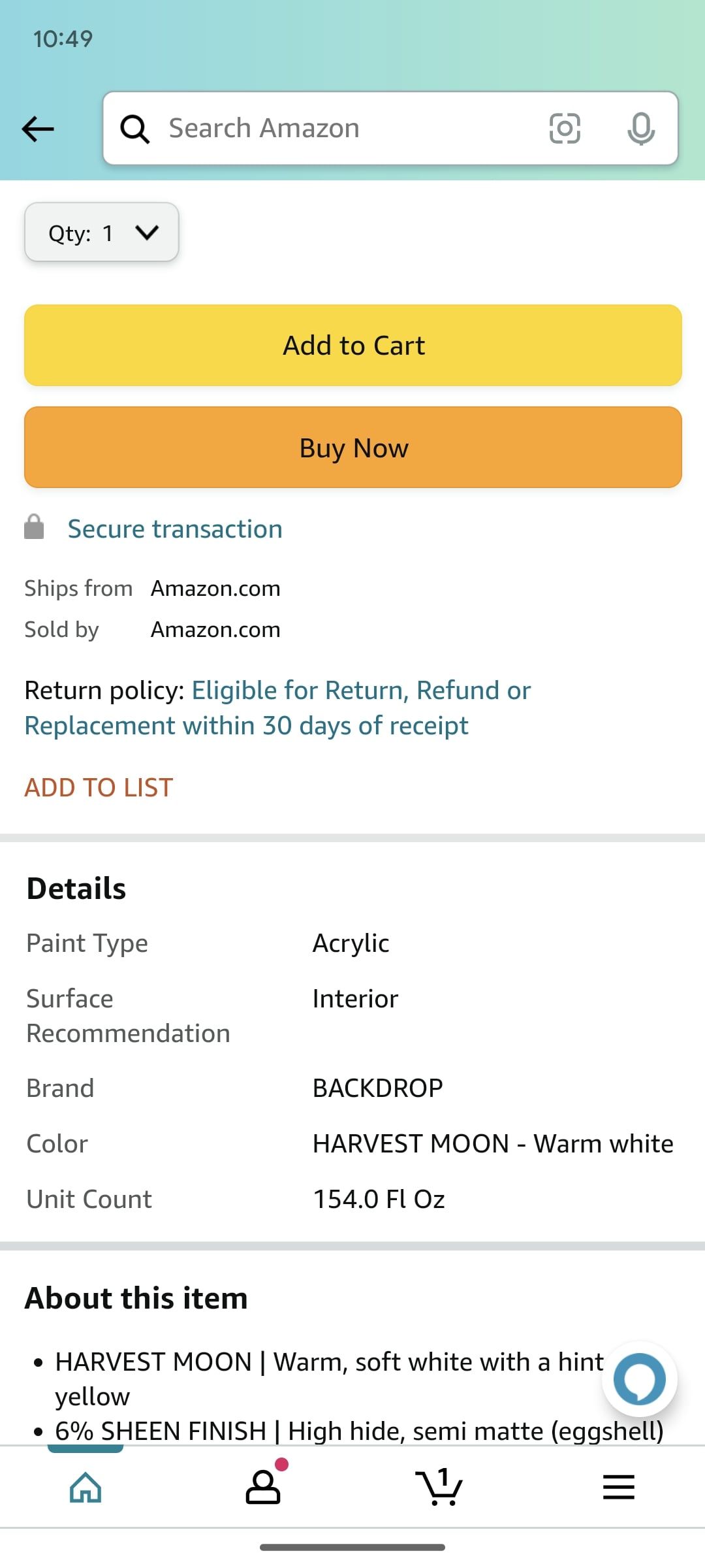 aplicativo de compras da Amazon mostrando a seção de detalhes do item