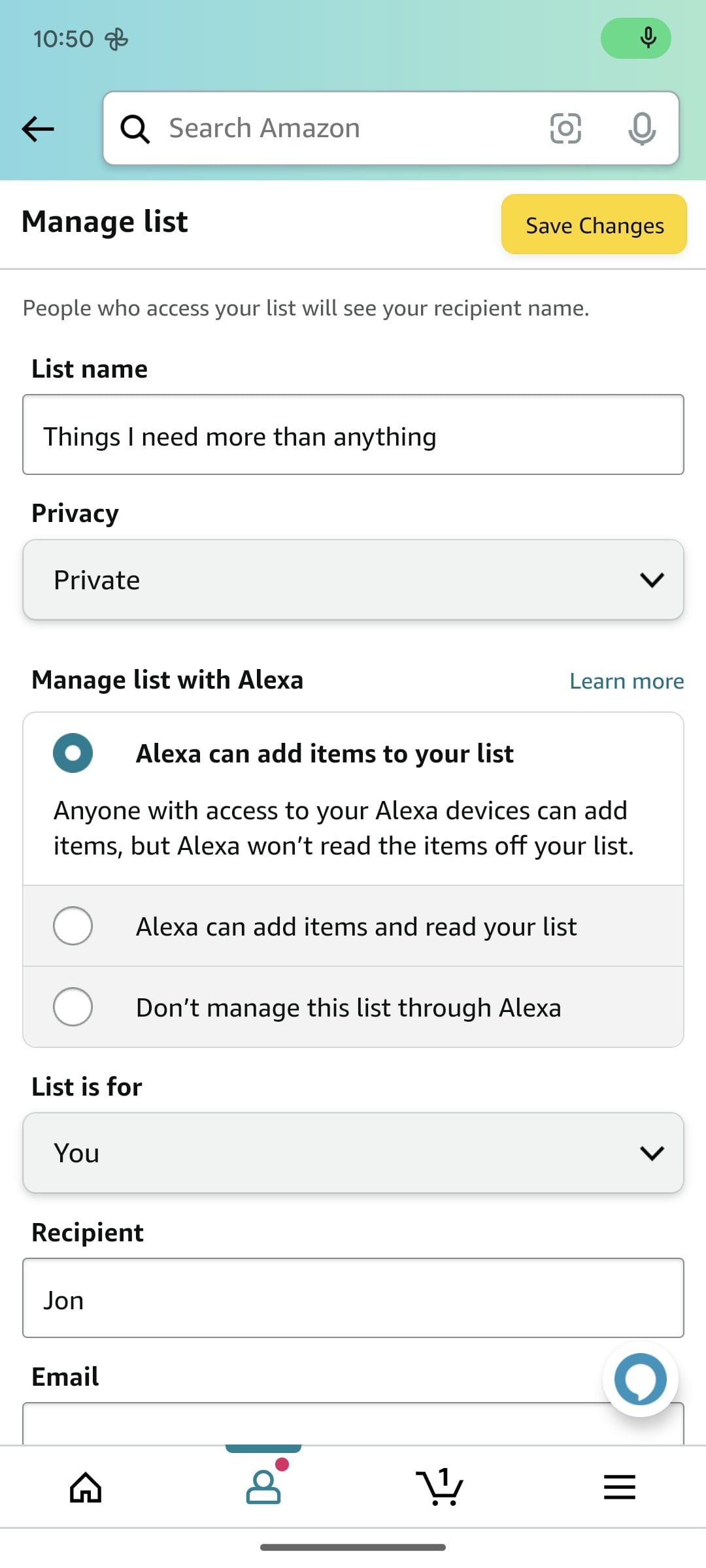 tela de gerenciamento de lista de aplicativos da Amazon