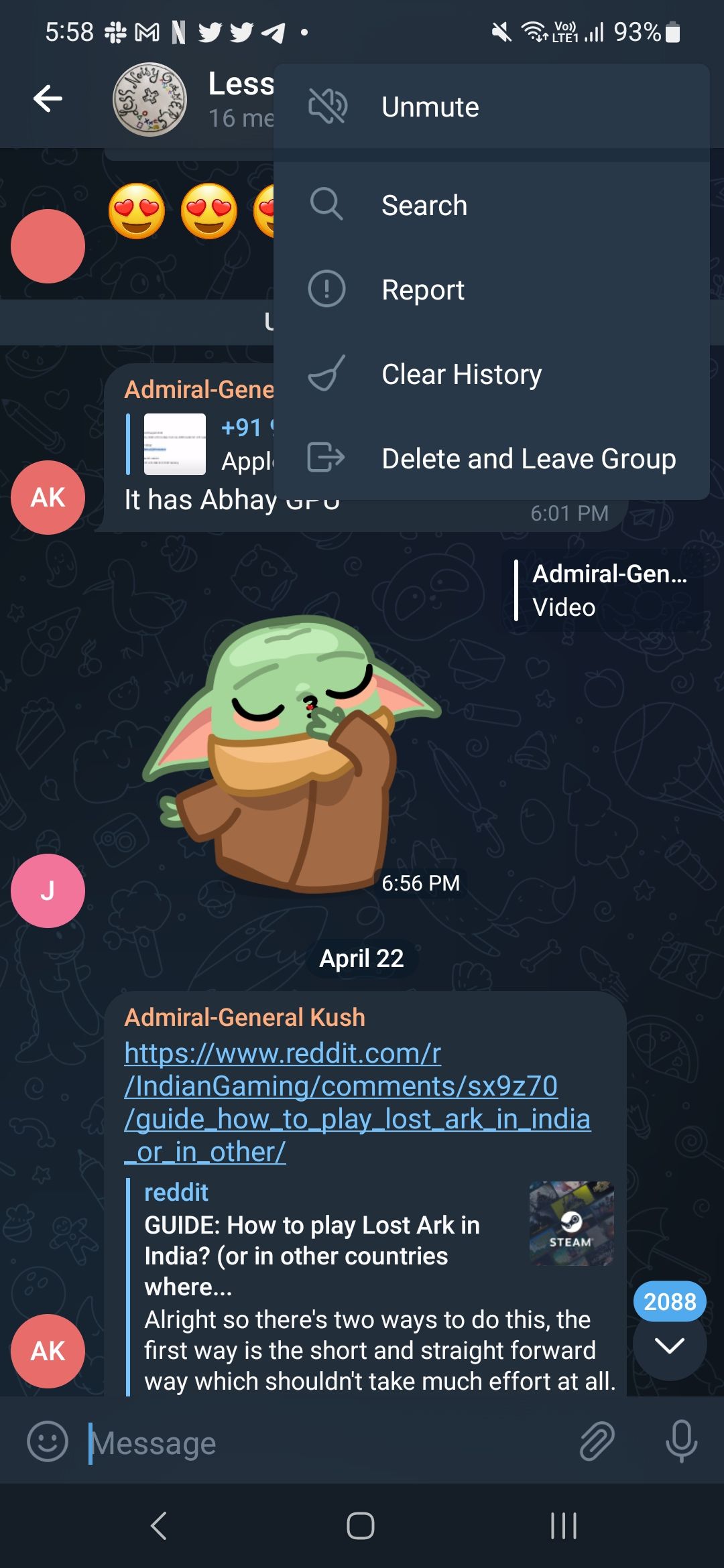 Saindo de um bate-papo em grupo do Telegram