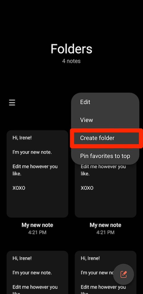 Crie uma opção de pasta no aplicativo Samsung Notes