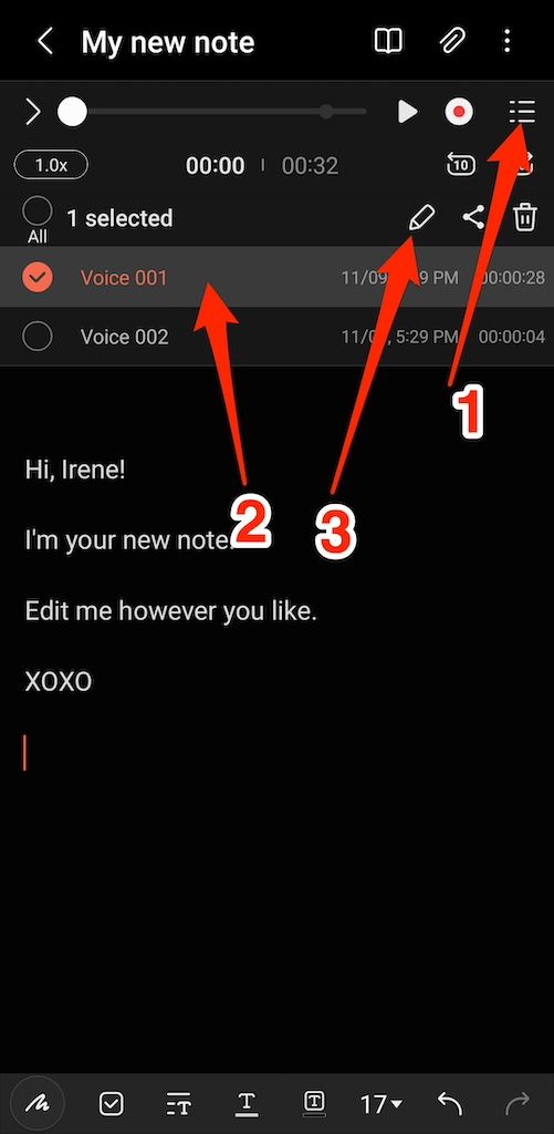 Editando gravações de voz no Samsung Notes