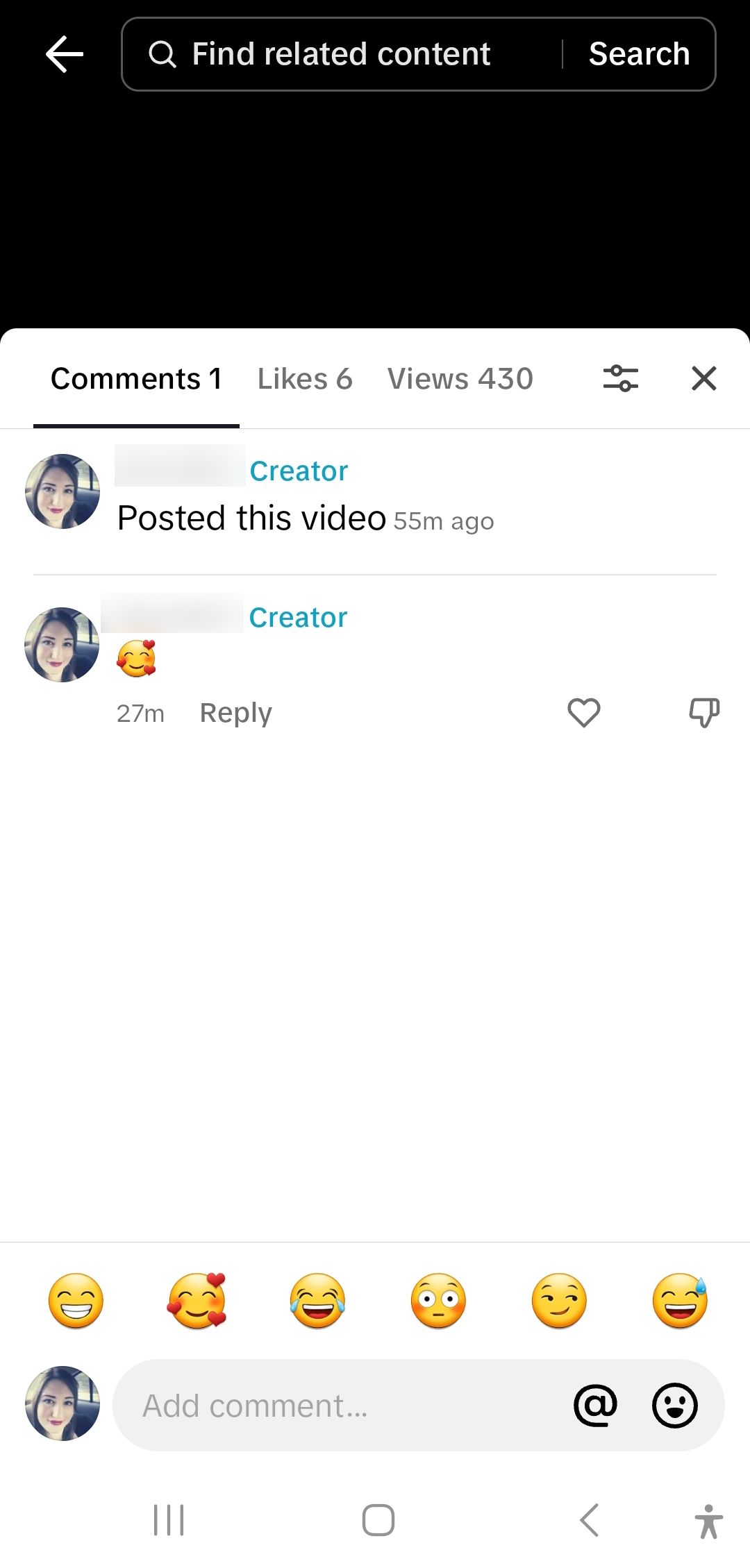 tela de comentários expandida em um vídeo do tiktok