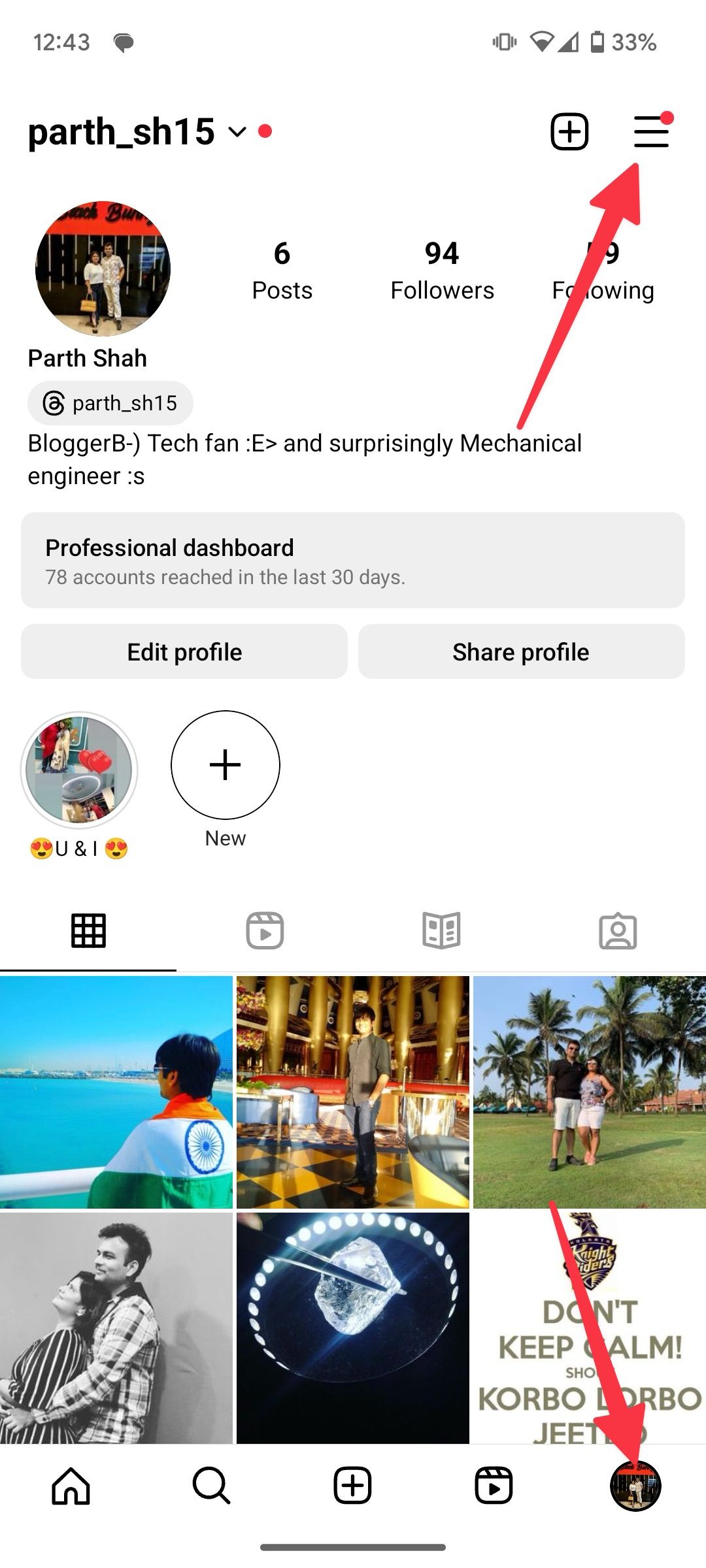 Perfil do Instagram no Android