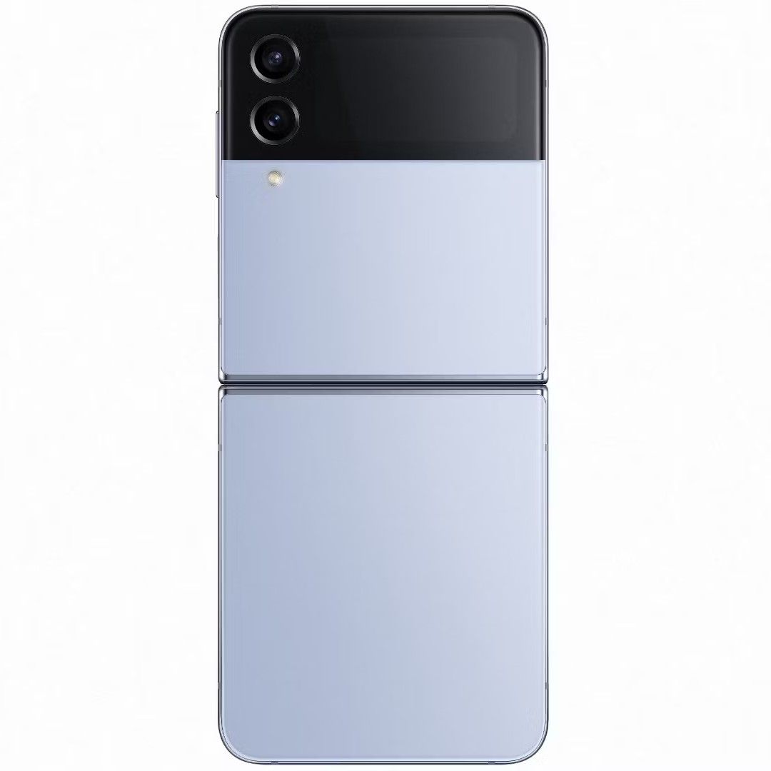 Smartphone Samsung Galaxy Z Flip 4, azul com parte traseira aberta