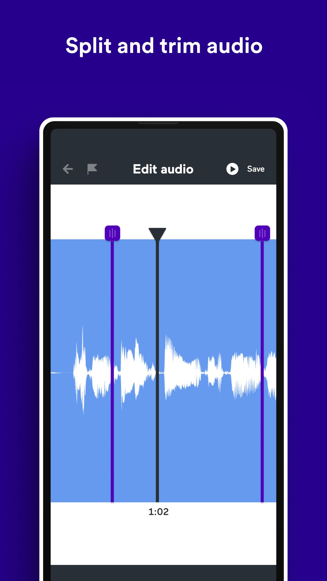Podcasters possui um recurso de divisão e corte de áudio para facilitar a edição de seus podcasts.