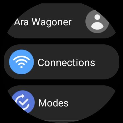 Captura de tela do Samsung Galaxy Watch 6 mostrando o menu de configurações