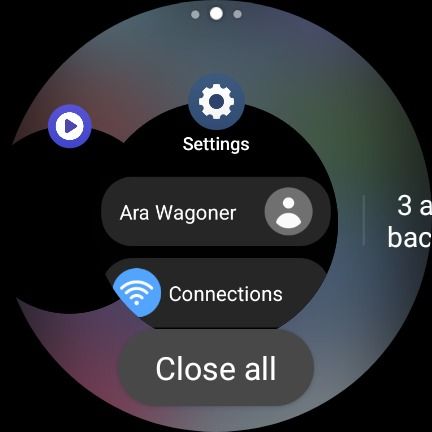 Captura de tela do Samsung Galaxy Watch 6 mostrando aplicativos ativos