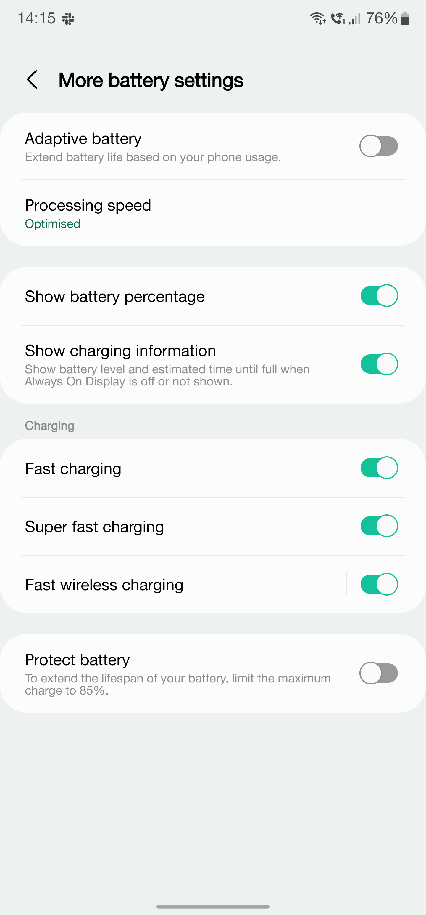 captura de tela das configurações da bateria em uma interface do usuário 5