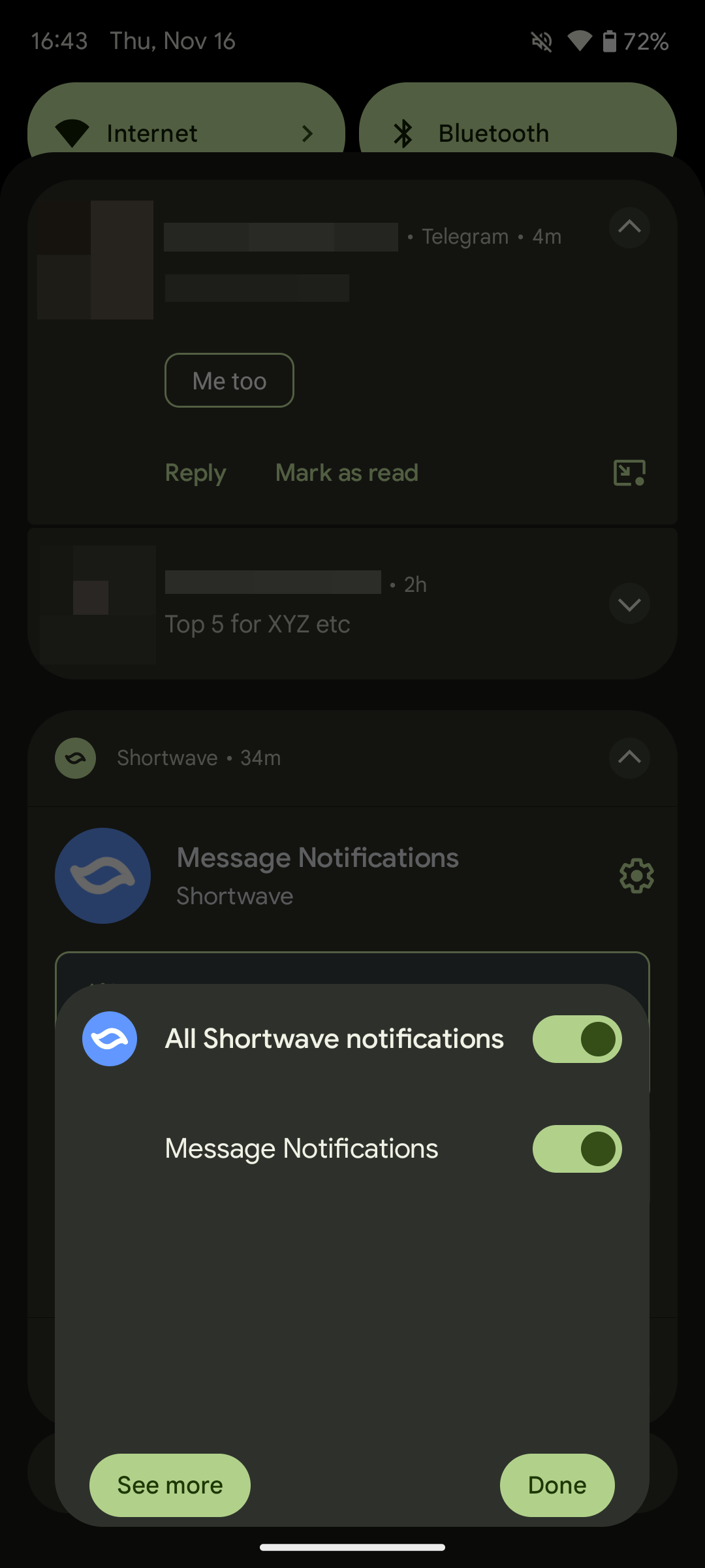 Captura de tela das permissões de notificação no Android 14 QPR2