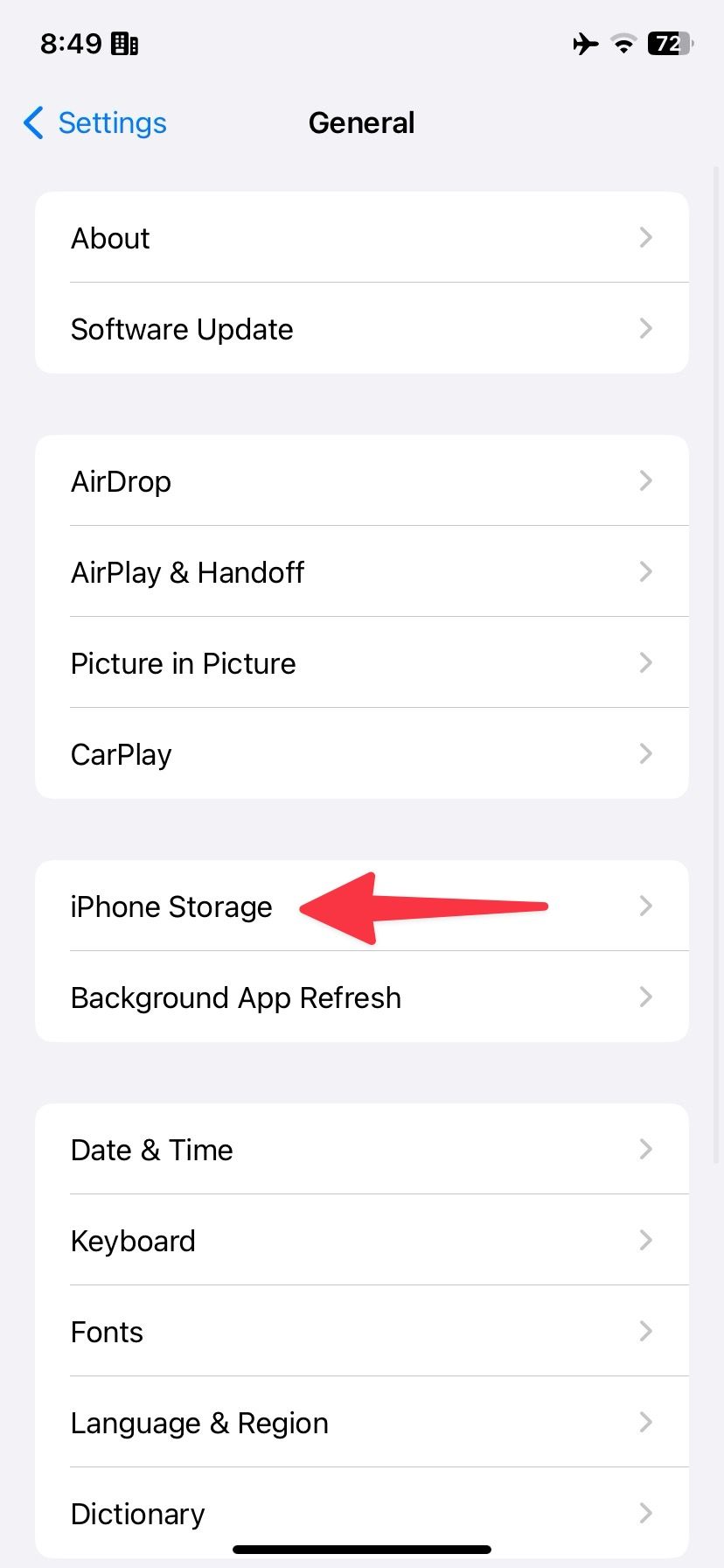 selecione armazenamento do iPhone 