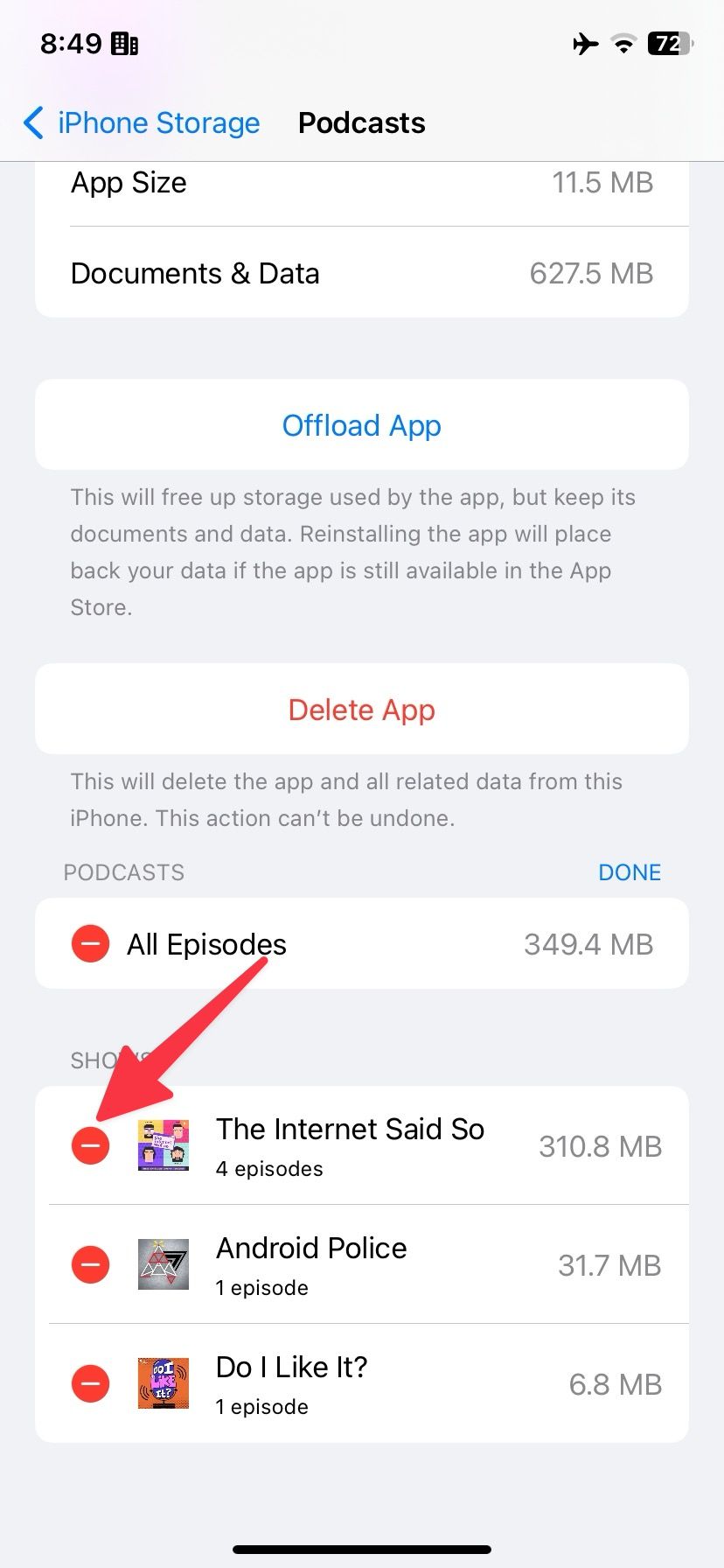 excluir podcasts no iPhone